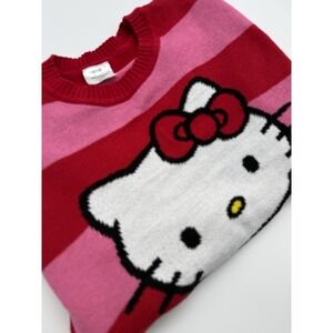 Sanrio Hello Kitty Women's L Striped Pullover Sweater Pink Red